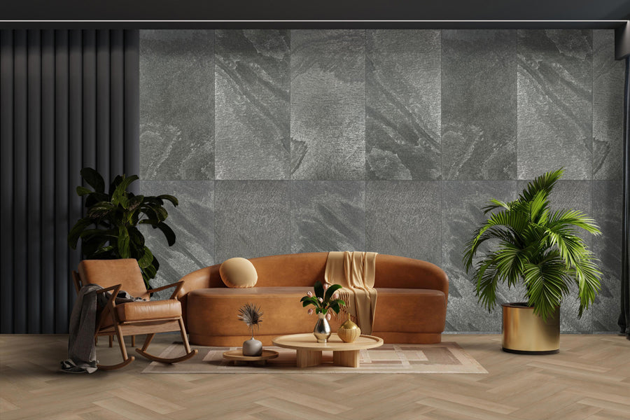 6x Wandpaneel Check Real Stone Schiefer grau 122 x 61cm