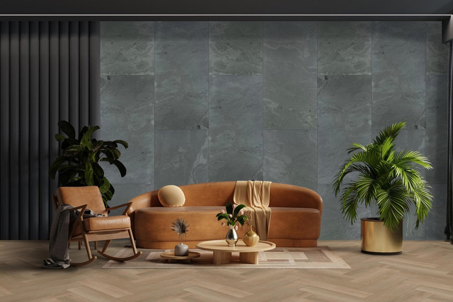 6x Wandpaneel Check Real Stone Schiefer schwarz 122 x 61cm